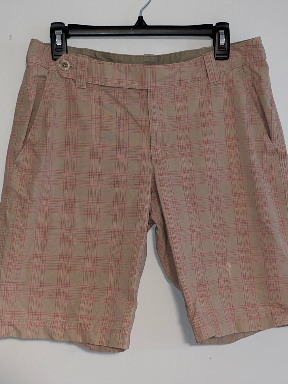 The North Face Bermuda Shorts 10 Pink Plaid Tan Granola Hiking Camping Gorpcore